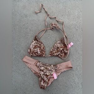 Sequin Bikini Set in Rose Gold